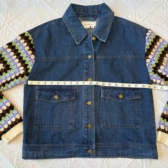 Anthropologie Crochet-Sleeve Denim Jacket Size Small